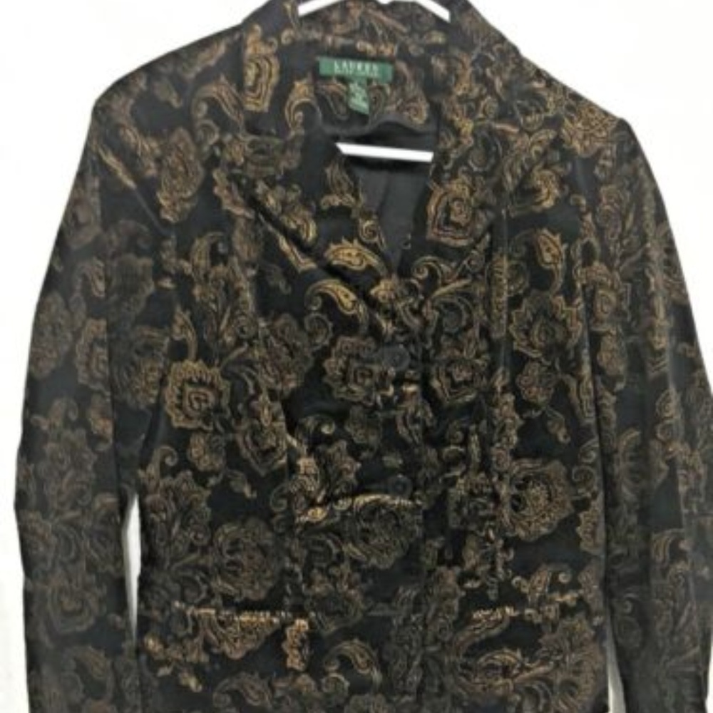 women's Graphic Print Blazer Size 8 Black Gold